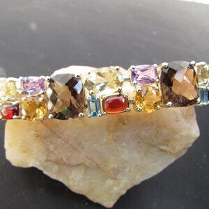 Michelle Albala Multi Gemstone Sterling Silver Tennis Bracelet 7.25"